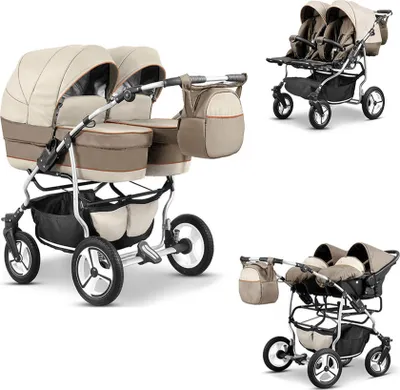 Produktbild von Zwillingskinderwagen Twin Star 4 in 1 Set in Beige-Braun-orangener Streifen - 13 Teile - in 16 Farben erhältlich