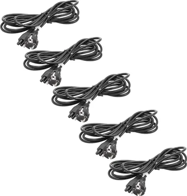 Produktbild von vhbw 5x Netzkabel Schutzkontaktstecker kompatibel mit Vorwerk Kobold VR300, VR100, VR200 - C5 Micky Mouse Kleeblatt Buchse, 3 m