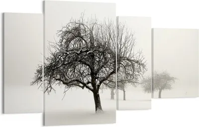 Produktbild von Bild auf Leinwand - Leinwandbild - 4 Teile - Bäume Schnee Nebel - 120x70cm - Wand Bild - Wanddeko - Wandbilder - Leinwanddruck - Bilder - Wanddekoration - Leinwand bilder - Wandbild - DL120x70-4136
