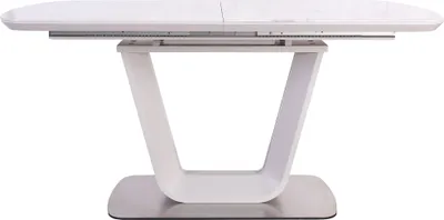 Produktbild von SalesFever Esstisch 160-200 x 90 cm | ausziehbar | Tischplatte Marmor-Optik mit Sicherheitsglas | Gestell Stahl | B 160 x T 90 x H 76 cm | weiß-stahlfarben