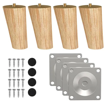 Imagen del producto de Patas de madera para mesa, 10 cm. Patas de mueble reemplazables con soportes de M8
