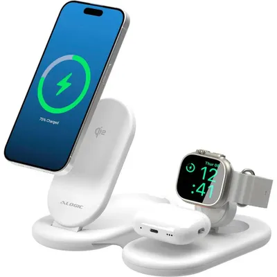 Image de Alogic PackAway 3-in-1 Qi2 Wireless Charging Stand White