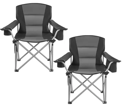 Image de Chaises de camping surdimensionnées, supportant jusqu'à 204 kg, chaises pliables portables pour camping avec dossier et accoudoirs rembourrés, porte-gobelet et poche latérale, sac isotherme, sacs de transport, pack de 2, idéales pour les activités de plein air et la pêche