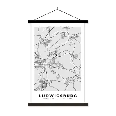 Produktbild von MuchoWow® Textilposter Karte - Deutschland - Ludwigsburg - Karte - Stadtplan 40x60 cm mit schwarzem Rahmen - Wanddekorationen