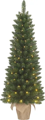 Produktbild von Black Box Trees Gerlos Künstlicher Weihnachtsbaum mit Beleuchtung – Kunstbaum H120 x D51 cm – Christmas Tree in Jutebeutel – Weihnachtsdekoration für Drinnen – 166 Tipps – Grün