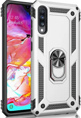 Produktbild von LaimTop Galaxy A50 Hülle, Hybrid Robuste Rüstung Drehbarer Ring Halter Ständer Dual Layer Hard PC + TPU Stoßfest Schutzhülle für Samsung Galaxy A50 Silber