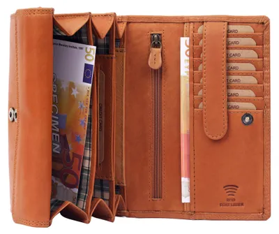 Produktbild von Benthill Damen Geldbörse Echt Leder - XL Portemonnaie mit RFID Schutz - Vintage Portmonee mit viel Platz - Echtleder Damenbörse inkl. Geschenkbox