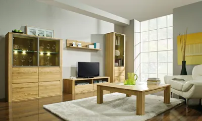Produktbild von Easy Möbel Wohnzimmer Komplett - Set L Jussara, 5 - teilig, teilmassiv, Farbe: Natur