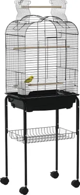 Image de PawHut Cage à oiseaux volière pour oiseaux sur roulettes avec toit ouvrant 3 perchoirs étagère inférieure 46 x 36 x 130 cm noir