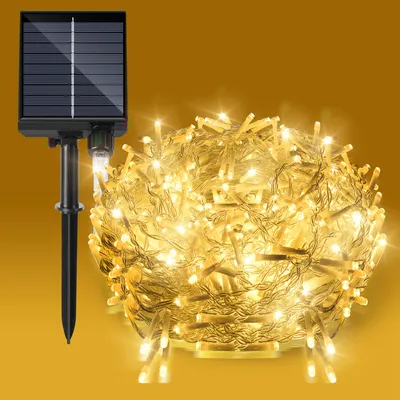 Zdjęcie produktu dla Clanmacy, 2 sztuki, 5 metrów, 198 diod LED, solarna girlanda świetlna zewnętrzna, girlanda LED, dekoracja świetlna, oświetlenie świąteczne, IP44, wodoodporna, ciepła biel