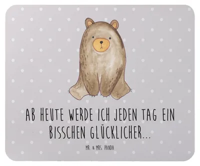 Produktbild von Mr. & Mrs. Panda Mousepad Bär sitzend - Grau Pastell - Geschenk, pc, mausteppich, Mouse Pad, mousematte, Teddy, Mauspad