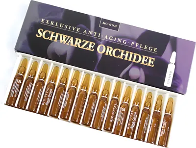 Produktbild von SCHWARZE ORCHIDEE mit Hyaluron 15 Ampullen Hyaluronsäure Orchideen Extrakte Anti Aging Falten feuchtigkeitsspendend 82