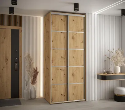 Produktbild von Kleiderschrank YVONA 4 - 120/60 cm, Eiche handgefertigt / Silber
