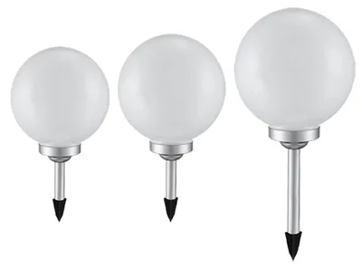Produktbild von 3er Set LED Solarleuchten, Kugel weiß, Erdspieß, D 20/25/30 cm