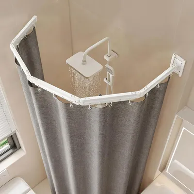 Produktbild von Faltbare Duschvorhangstange - Aluminiumlegierung - Ohne Bohren - Wasserfest - Schimmelresistent