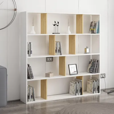 Immagine prodotto di Skye Decor, Hodbi - Bianco, Rovere, Libreria, Rovere, 100% PANNELLO TRIBRINDATO RIVESTITO IN MELAMMINA, 145,2 x 25 x 145 cm