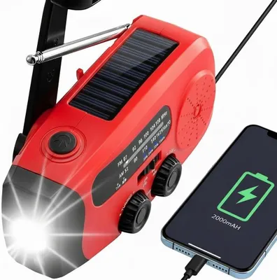 Image de Radio portable à manivelle rechargeable par énergie solaire, radio d'urgence, batterie externe de 2000 mAh, alarme SOS