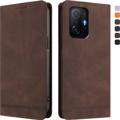 Obrázek produktu pro Pouzdro pro Xiaomi 11T /Xiaomi 11T Pro, retroPolyuretankožené flip pouzdro s stojánkem a přihrádkami na karty Hnědý