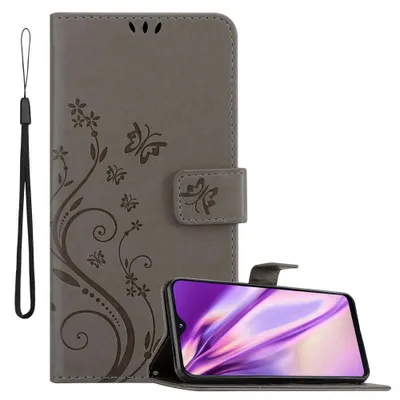 Produktbild von Cadorabo Hülle für Samsung Galaxy A10e / A20e Schutz Hülle in Grau Schutzhülle Handy Hülle Etui Case Blumen Flower