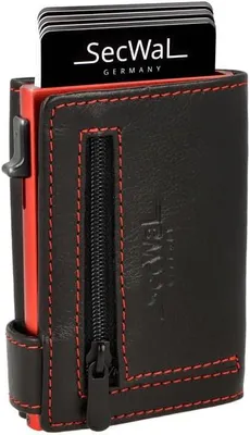 Produktbild von Kartenetui aus Echtleder mit Münzfach und RFID Schutz, Slim Wallet mit Aluminium Kartenhalter für bis zu 10 Karten, Kompakte Geldbörse