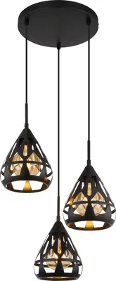 Produktbild von Globo Lighting Hängeleuchte Metall schwarz matt, Metall schwarz matt, Dekorstanzungen, Kabel PVC schwarz, Höhe kürzbar, ø: 410mm, H: 1200mm, exkl. 3x E27 40W 230V