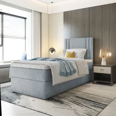 Produktbild von Bett, Boxspringbett, Continentalbett RALI MINI mit Bonell Matratze, T25 Topper, Einzelbett mit Container, H3 90x190 cm, [Grau - Itaka 50]