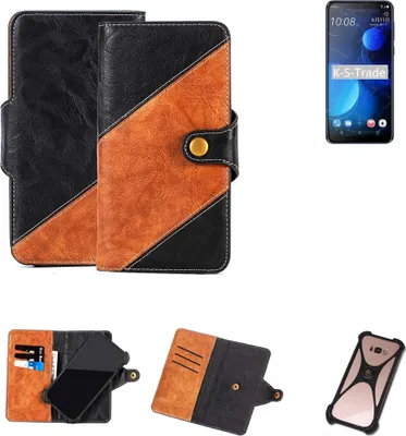 Produktbild von K-S-Trade Handyhülle Schutzhülle Bookstyle Case Wallet-Case kompatibel mit HTC Desire 19+ Handy Cover Bumper Klapphülle schwarz hellbraun 1x