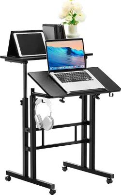 Obrázok produktu pre Famanu – Pracovný stolík pre notebook, s možnosťou nastavenia výšky a 360° otočnou konštrukciou, s podstavcom pre počítač a s kolieskami