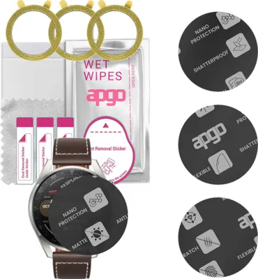 Produktbild von apgo 3 Stück Schutzglas, Matt, kompatibel mit Huawei Watch 3 Pro Smartwatch, Hybrid 8H, Ersatz für Hartglas, Displayschutzglas, Bildschirmschutz, Displayschutz, kratzfest