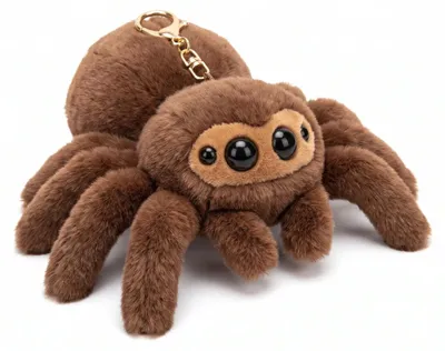 Produktbild von Braune Spinne Plüschtier Kuscheltier Stoffpuppe Plüsch-Schlüsselanhänger Cartoon Halloween Geschenk für Kinder - Modell: Schlüsselanhänger 15cm