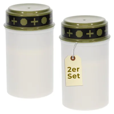 Produktbild von 2er Grablichter LED Batteriebetrieben Ewiges Licht Set Grabkerzen LED für draußen Grabschmuck Wetterfest Friedhofskerzen Grablampen Grableuchten Flackernd Grablicht Weiß
