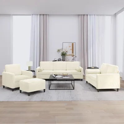 Produktbild von vidaXL 4-tlg. Sofagarnitur mit Kissen Creme Samt