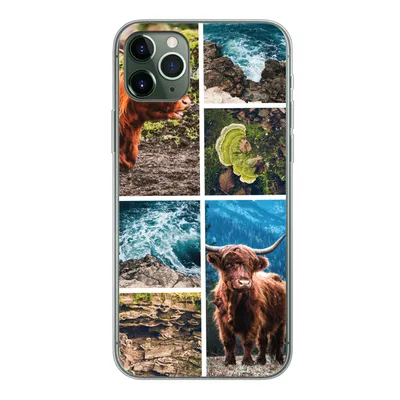 Produktbild von MuchoWow® Handyhülle Schutzhülle Hülle für iPhone 11 Pro Max Schottische Highlander - Natur - Collage Silikon Softcase Handy Hülle - Schutz