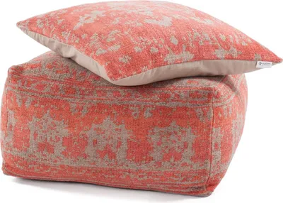 Obrázok produktu pre Puf Padiro s sedacím vankúšom, 80 x 80 cm - červený a béžový - poťah z látky - ručne vyrobený s vintage vzorom