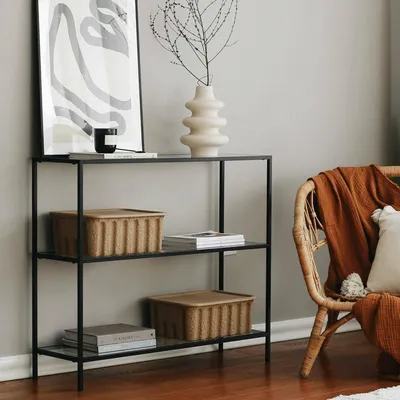 Produktbild von Konsolentisch Dkerriga, Ausziehbarer Mehrzwecktisch, Eingangskonsole, Regal mit Erweiterungen, 100x30h85 cm, Schwarz