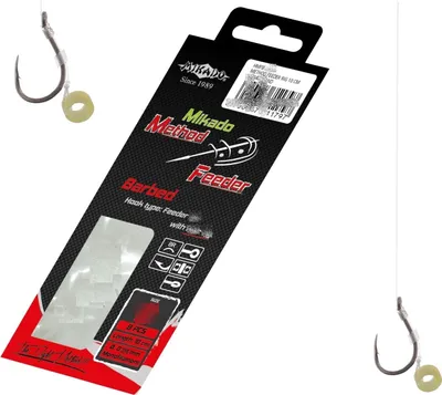 Produktbild von 8 x MIKADO METHOD FEEDER Haken MF13 Rig `s mit Pellet-/Bait Band Feederhaken #8 - 10cm