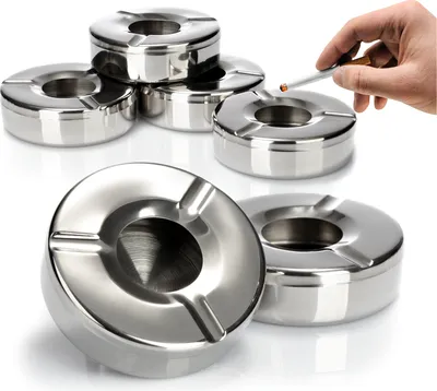 Produktbild von com-four® 6x Aschenbecher aus Edelstahl - Windaschenbecher mit abnehmbarem Deckel zum Schutz vor Flugasche - Ø 11 cm