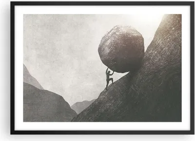 Produktbild von Gerahmtes Poster - Schwarzer Rahmen - Sisyphus Arbeit Stein - 70x50 cm - Wand Bild - Wanddeko - Wandbilder - Kunstposter - Wandposter - Bilderrahmen - Bilder - Kunstdruck - P2BAA70x50-5105