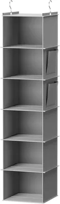 Imagen del producto de Organizador colgante con 6 compartimentos, de 30x30x20 cm, fabricado en tela gris, ideal para ropa