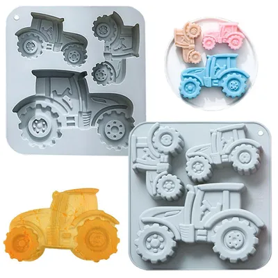 Produktbild von 2 Stück Traktor Kuchenform Silikon 3D Tortendeko Blau
