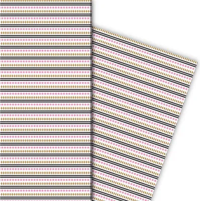 Produktbild von Grafisches Streifen Geschenkpapier mit Rauten, rosa - G7697, 32 x 48cm