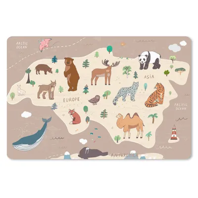 Produktbild von MuchoWow® Schreibtischunterlage Weltkarte - Braun - Tiere - Jungen - Mädchen 60x40 cm - XXL Mauspad - Großes Mauspad