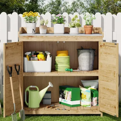 Produktbild von Bealife CC50 Pflanztisch mit Unterschrank, Gartenschrank mit Arbeitsplatte mit 1 Bewegbarer Einlegeboden für den Innen- und Außenbereich