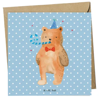 Produktbild von Mr. & Mrs. Panda Glückwunschkarte Bär Geburtstag - Blau Pastell - Geschenk, faltkarte, Klappkarte, Alles Gute, Glückwunsch, doppelkarte, Happy Birthday, anlasskarte