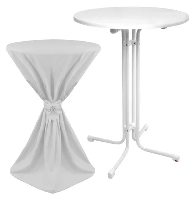 Image de Table haute d'extérieur Beautissu Sylt, pliable, Ø 70 cm, blanche, avec housse