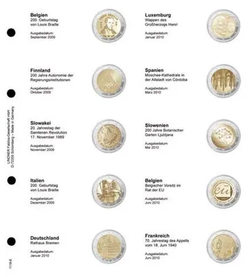 Produktbild von Lindner 1118-6 Vordruckblatt 2 EURO Gedenkmünzen chronologisch: Belgien 2009 - Frankreich 2010