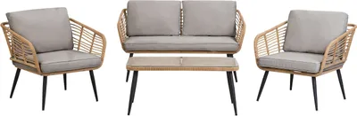 Zdjęcie produktu dla BELIANI Zestaw ogrodowy jasnoszary rattanowy 1 sofa 2 fotele 1 stół poduchy współczesny