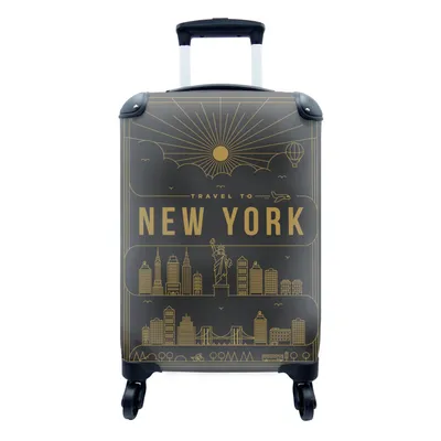 Produktbild von MuchoWow® Koffer Handgepäck Trolley Rollkoffer Kleine Reisekoffer mit 4 Rollen - New York - Skyline - Schwarz - Gold - Cabin Size < 55x40x23 cm & 55x40x20 cm - Fotokoffer - Kabinenkoffer - Boardgepäck - Reise-Box - Reisekoffer - Reisegepäck - Koffer mit Bild - Trolley für Kinder