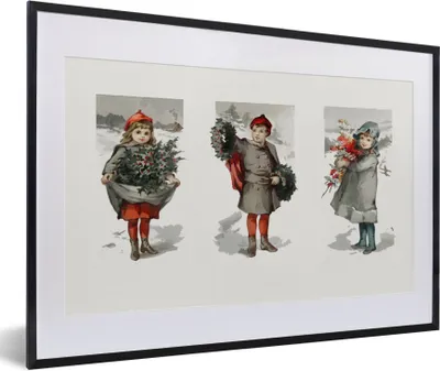 Produktbild von MuchoWow® Gerahmtes Poster Weihnachten - Schnee - Kinder 60x40 cm - Poster mit Schwarzem Bilderrahmen Wandposter Rahmen Foto Bilder - Schlafzimmer - Plakat in Rahmen - Drucken