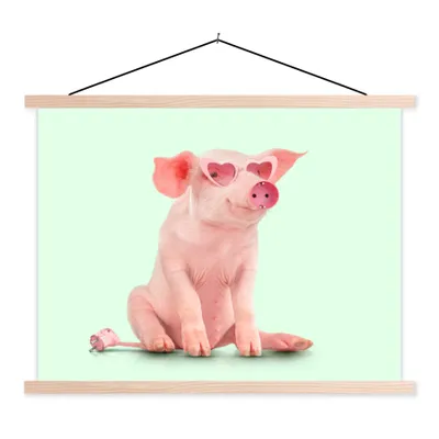 Produktbild von MuchoWow® Textilposter Schwein - Rosa - Brille - Sockel - Tiere 120x90 cm mit holzfarbenen Rahmen - Magnetisch